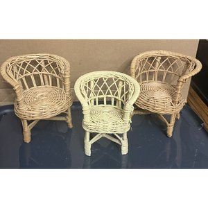Vintage Lot of 3 Wicker Rattan Doll Bear Chairs